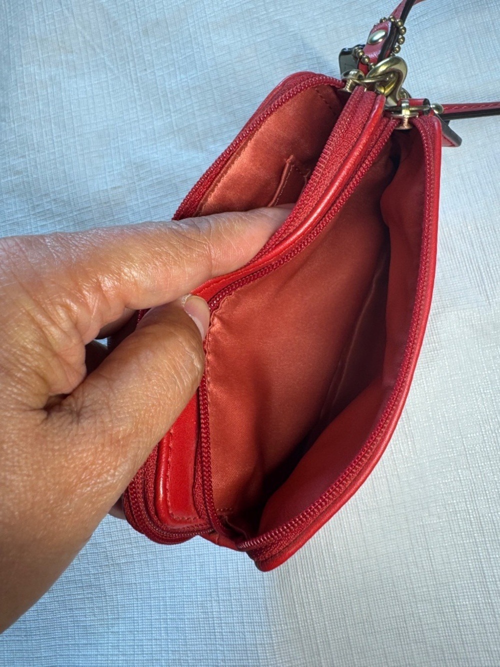 Coach Red Leather Wristlet Pouch with Gold Hardware - Picture 4 of 7